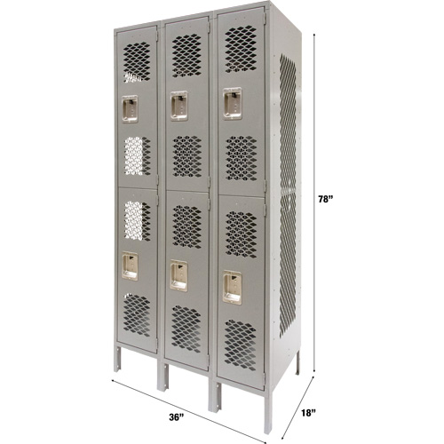 Casiers ventil&eacute;s, 2 niveaux, Bloc de 3, 36" x 18" x 78", Acier, Gris, D&eacute;mont&eacute;, Perfor&eacute; Nuna Depot Inc.