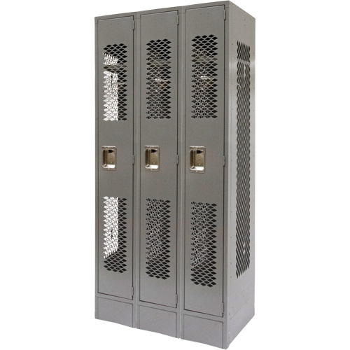 Vented Lockers, Bank of 3, 36" x 18" x 78", Steel, Grey, Knocked Down, Perforated Nuna Depot Inc.