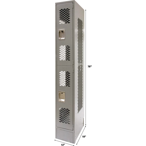 Vented Lockers, 2 -tier, 12" x 18" x 78", Steel, Grey, Knocked Down, Perforated Nuna Depot Inc.