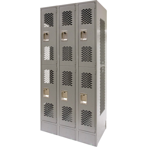 Vented Lockers, 2 -tier, Bank of 3, 36" x 18" x 78", Steel, Grey, Knocked Down, Perforated Nuna Depot Inc.
