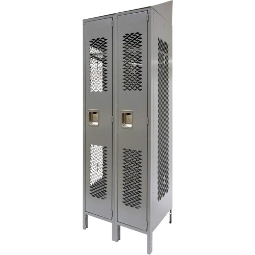 Vented Lockers, Bank of 2, 24" x 18" x 88", Steel, Grey, Knocked Down, Perforated Nuna Depot Inc.