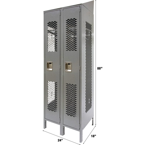 Vented Lockers, Bank of 2, 24" x 18" x 88", Steel, Grey, Knocked Down, Perforated Nuna Depot Inc.