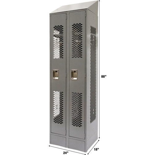 Vented Lockers, Bank of 2, 24" x 18" x 88", Steel, Grey, Knocked Down, Perforated Nuna Depot Inc.