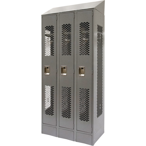 Vented Lockers, Bank of 3, 36" x 18" x 88", Steel, Grey, Knocked Down, Perforated Nuna Depot Inc.