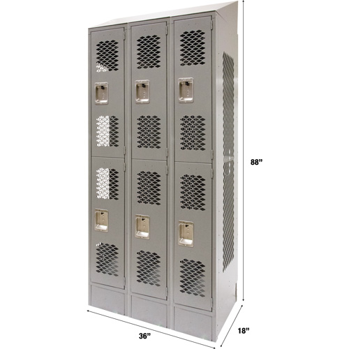 Casiers ventil&eacute;s, 2 niveaux, Bloc de 3, 36" x 18" x 88", Acier, Gris, D&eacute;mont&eacute;, Perfor&eacute; Nuna Depot Inc.