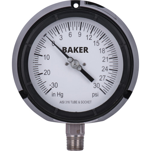 Manom&egrave;tre,  4-1/2", 30"-0-30 psi, Fixation inf&eacute;rieure, Analogique rempli de liquide Nuna Depot Inc.