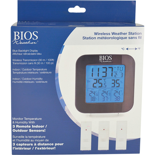 Wireless Weather Station with 3 Sensors, Non-Contact, Digital, 40-158°F (-40-70°C) Nuna Depot Inc.