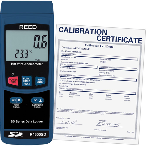 Thermo-an&eacute;mom&egrave;tres &agrave; fil chaud avec enregistrement de donn&eacute;es et certificat de calibration, Enregistrement des donn&eacute;es, Gamme de v&eacute;locit&eacute; d'air de 0,2 - 25 m/sec Nuna Depot Inc.