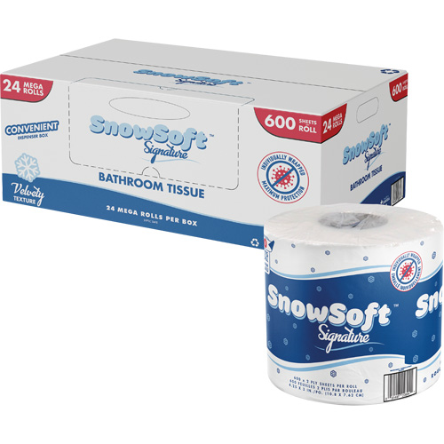 Papier hygi&eacute;nique de premi&egrave;re qualit&eacute; Snow Soft, 2 Pli, 600 Feuilles/Rouleu, Longueur 145', Blanc Nuna Depot Inc.