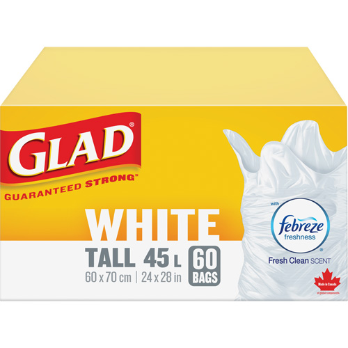 Tall 45L Febreze Garbage Bags, Regular, 24" W x 28" L, White Nuna Depot Inc.