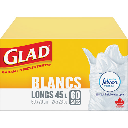 Tall 45L Febreze Garbage Bags, Regular, 24" W x 28" L, White Nuna Depot Inc.