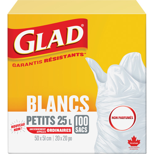 Small 25L Unscented Garbage Bags, Regular, 20" W x 20" L, White Nuna Depot Inc.