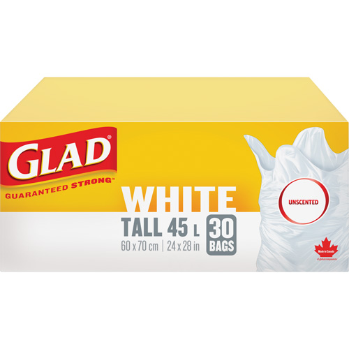 Tall 45L Unscented Garbage Bags, Regular, 24" W x 28" L, White Nuna Depot Inc.