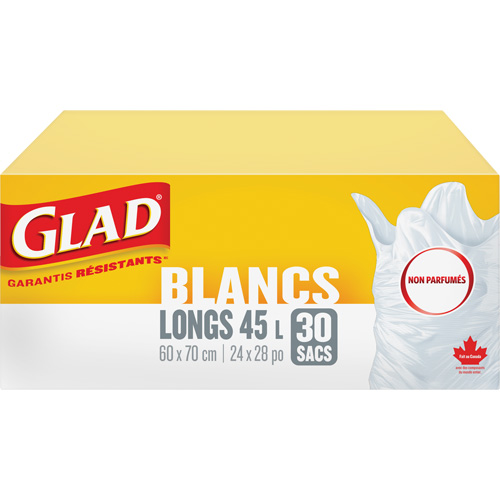 Tall 45L Unscented Garbage Bags, Regular, 24" W x 28" L, White Nuna Depot Inc.
