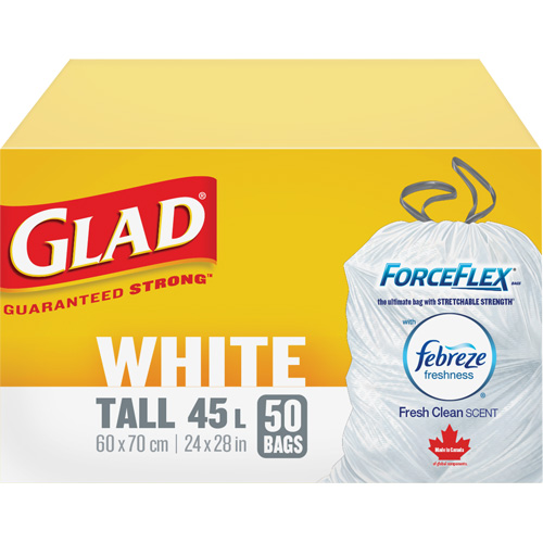 Tall 45L Febreze Garbage Bags, Regular, 24" W x 28" L, White Nuna Depot Inc.