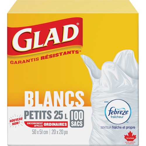 Petits sacs &agrave; ordures 25 L avec Febreze, R&eacute;gulier, 20" la x 20" lo, Blanc Nuna Depot Inc.