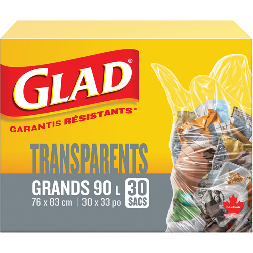 90L Garbage Bags, Regular, 30" W x 33" L, Clear Nuna Depot Inc.