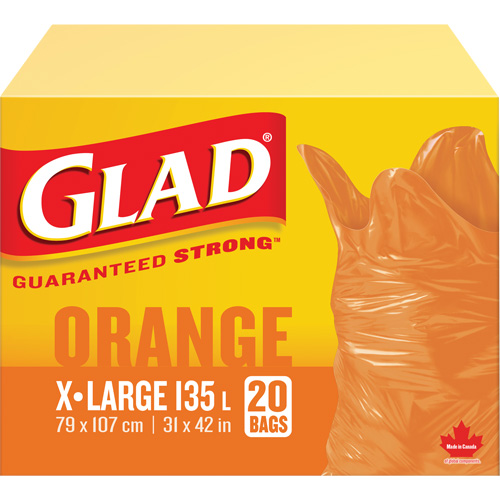 135L Garbage Bags, Regular, 31" W x 42" L, Orange Nuna Depot Inc.