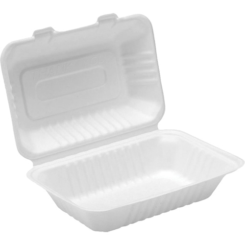 Contenants &agrave; charni&egrave;re pour nourriture compostable, Bagasse, Rectangulaire Nuna Depot Inc.