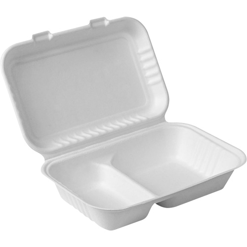 Compostable Hinged Food Containers with Compartments, Bagasse, Rectangular Nuna Depot Inc.