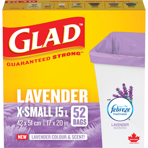 Glad&reg; Lavender Coloured & Scented Bags, Strong, 17" W x 20" L, Purple, 15 L (3.96 Gal.) Capacity Nuna Depot Inc.