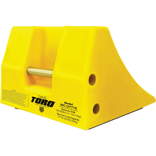 70 Ton Large Equipment Wheel Chock with Handle, Urethane, Yellow Nuna Depot Inc.
