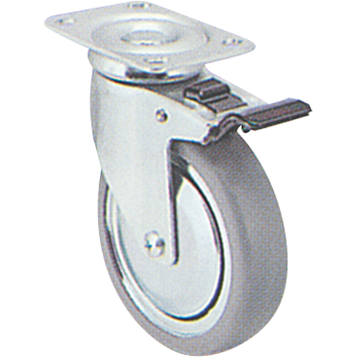Zinc Plated Caster, Swivel with Brake, 4" (101.6 mm), Rubber, 200 lbs. (91 kg.) Nuna Depot Inc.