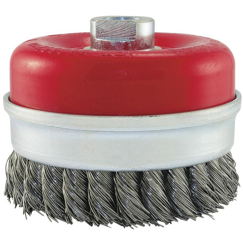 Brosse boisseau &agrave; fils li&eacute;s et nou&eacute;s, 5" dia. x 5/8"-11 arbre Nuna Depot Inc.