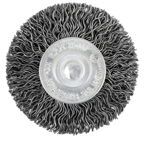 Brosse radiale &agrave; fils cr&ecirc;p&eacute;s mont&eacute; sur mandrin 105-2, 2", Fils ,02" Nuna Depot Inc.