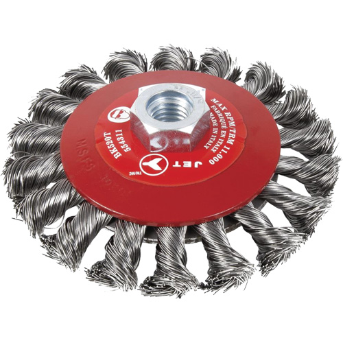 Brosse conique &agrave; fils nou&eacute;s torsad&eacute;s, Dia. 6", Fils 0,02", Arbre 5/8"-11, Acier Nuna Depot Inc.