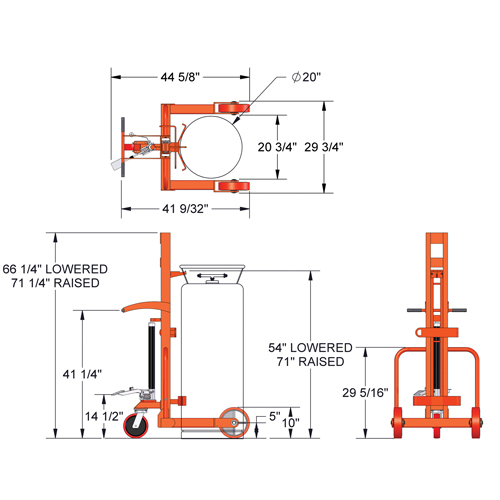 Grand chariot hydraulique HLCC pour bouteille de gaz liquide, Roues Polyur&eacute;thane, Base de 20" la x 20" p, 1000 lb Nuna Depot Inc.