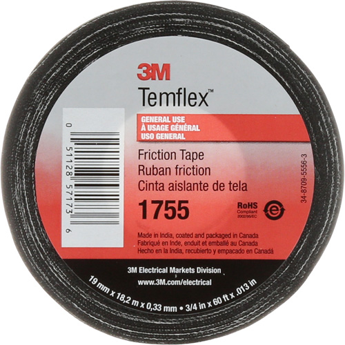 Ruban de chatterton Temflex 1755, 19 mm (3/4") x 18,28 m (60'), Noir Nuna Depot Inc.
