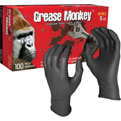 Gants jetables Grease Monkey, Grand, Nitrile, 5 mils, Sans poudre, Noir Nuna Depot Inc.