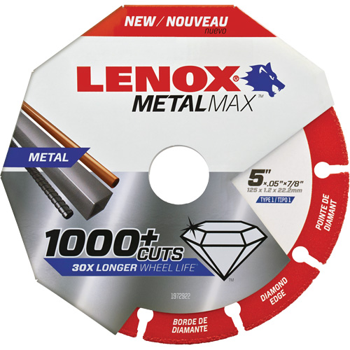 Meule de tronçonnage des m&eacute;taux MetalMax, 5" x 0,05", Arbre de 7/8", Type 1, Losange, 12 200 Tr/min Nuna Depot Inc.