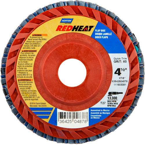 Red Heat&reg; Plastic Flat Flap Discs, 4-1/2" x 7/8", Type 27, 40 Grit, Ceramic Alumina Nuna Depot Inc.