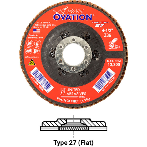 OVATION MEULE LAMELLE5X5/8 11 GRAIN36, 5" x 5/8"-11, Type 27, Grain 36, Zirconium Nuna Depot Inc.