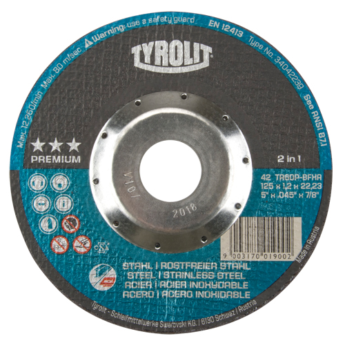 Meule &agrave; tronçonner 2-en-1 de premi&egrave;re qualit&eacute; Thincut, 5" x 0,045", Arbre de 7/8", Type 27, Oxyde d'aluminium, 12250 Tr/min Nuna Depot Inc.