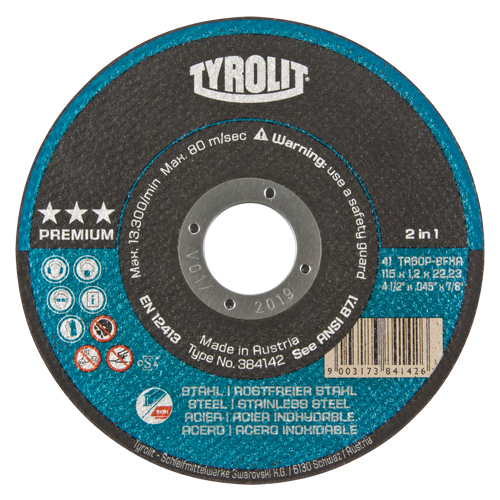 Meule &agrave; tronçonner 2-en-1 de premi&egrave;re qualit&eacute; Thincut, 4-1/2" x 0,045", Arbre de 7/8", Type 1, Oxyde d'aluminium, 13 300 Tr/min Nuna Depot Inc.