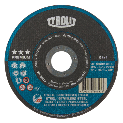 Premium 2 In 1 Thincut Cut-Off Wheel, 5" x 0.045", 7/8" Arbor, Type 1, Aluminum Oxide, 12250 RPM Nuna Depot Inc.