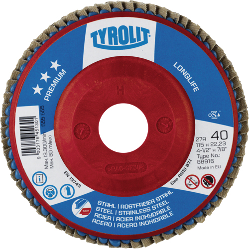 Long Life Flap Disc, 4-1/2" x 7/8", Type 27, 40 Grit, Zirconium Nuna Depot Inc.