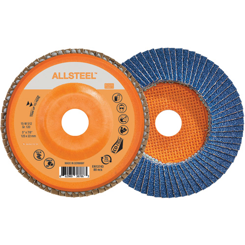 AllSteel Flap Disc, 5" x 7/8", Type 27, 120 Grit, Zirconia Alumina Nuna Depot Inc.