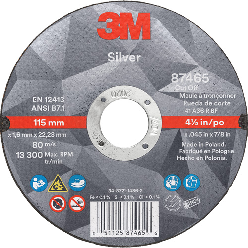 Silver Cut-Off Wheel, 4-1/2" x 0.045", 7/8" Arbor, Type 1, Ceramic, 13300 RPM Nuna Depot Inc.