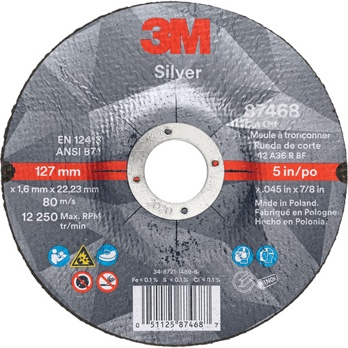 Meule &agrave; tronçonner Silver, 5" x 0,045", Arbre de 7/8", Type 27, C&eacute;ramique, 12250 Tr/min Nuna Depot Inc.