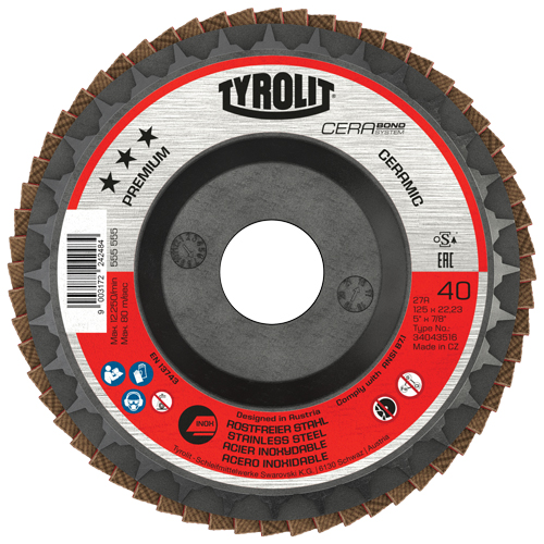 Cerabond Flap Disc, 5" x 7/8", Type 27, 40 Grit, Ceramic Nuna Depot Inc.