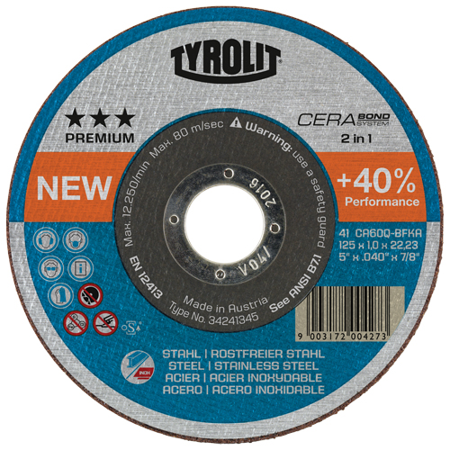 Meule &agrave; tronçonner Cerabond, 5" x 0,045", Arbre de 7/8", Type 1, C&eacute;ramique, 12250 Tr/min Nuna Depot Inc.