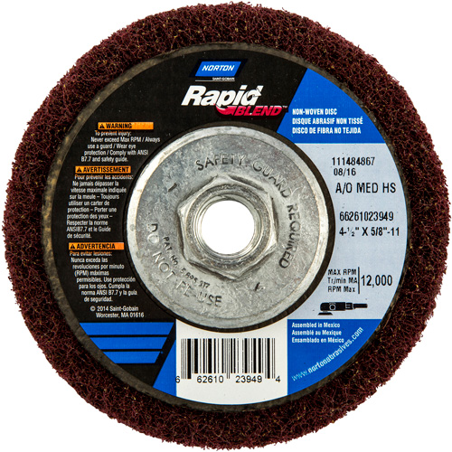 Rapid Blend Non-Woven Depressed Center Abrasive Disc, 4-1/2" Dia., 150-180 Grit, Aluminum Oxide Nuna Depot Inc.