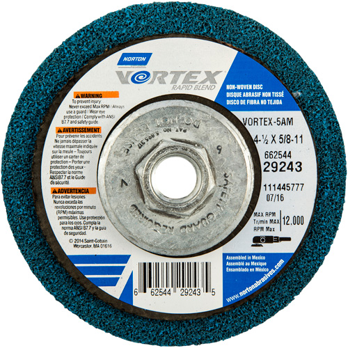 Vortex Rapid Blend Non-Woven Depressed Center Abrasive Disc, 4-1/2" Dia., 100-120 Grit, Aluminum Oxide Nuna Depot Inc.