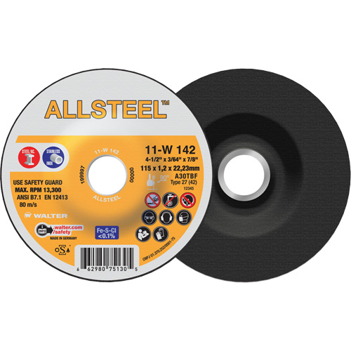 AllSteel Cut-Off Wheel, 4-1/2" x 3/64", 7/8" Arbor, Type 27, Aluminum Oxide, 13300 RPM Nuna Depot Inc.