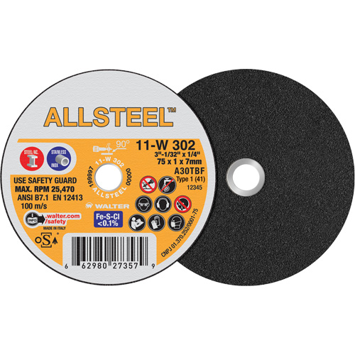 AllSteel Mini Cut-Off Wheel, 3" x 1/32", 1/4" Arbor, Type 1, Aluminum Oxide, 25470 RPM Nuna Depot Inc.