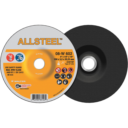 Meule AllSteel, 6" x 1/8", Arbre 7/8", Oxyde d'aluminium, Type 27 Nuna Depot Inc.
